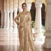 Woman's Premium Golden Kanjivaram Soft Silk Saree with Elegant Beads Work
