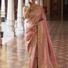 Woman's Pink Kanjivaram Silk Trendy Saree with Beads, Embroidered and Sequins Work for Ceremonial