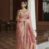 Woman’s Premium Pink Kanjivaram Soft Silk Saree with Elegant Beads Work