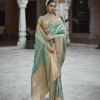 Woman’s Premium Green Kanjivaram Soft Silk Saree with Elegant Beads Work