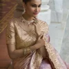 Woman’s Premium Ornate Pink Kanjivaram Soft Silk Saree with Elegant Beads Work