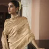 Woman’s Premium Golden Kanjivaram Soft Silk Saree with Elegant Beads Work