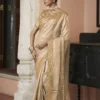 Woman’s Premium Golden Kanjivaram Soft Silk Saree with Elegant Beads Work