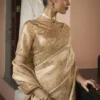 Woman’s Premium Golden Kanjivaram Soft Silk Saree with Elegant Beads Work