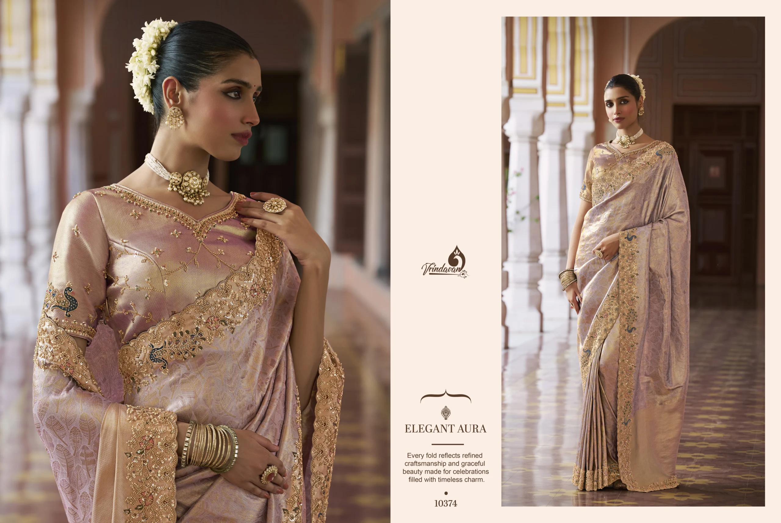 Woman’s Premium Lavender Kanjivaram Soft Silk Saree with Elegant Beads Work