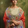 Rust Orange Natural Crepe Satin Traditional Saree with Floral Jaal Embroidery For woman